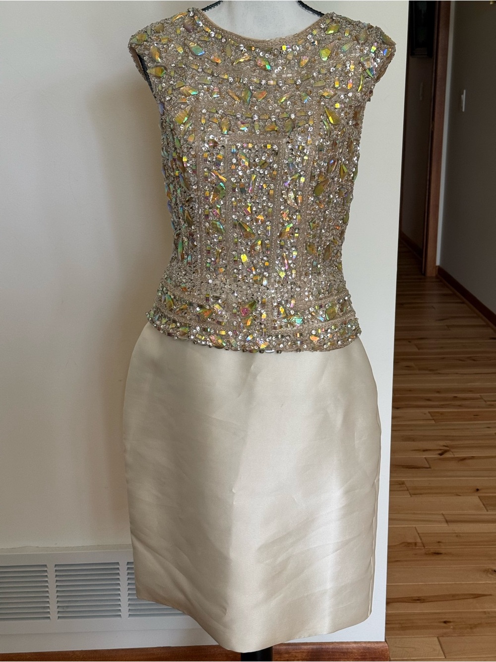 Terani Couture Beaded Champagne and Ivory Midi Dress - Picture 7 of 13